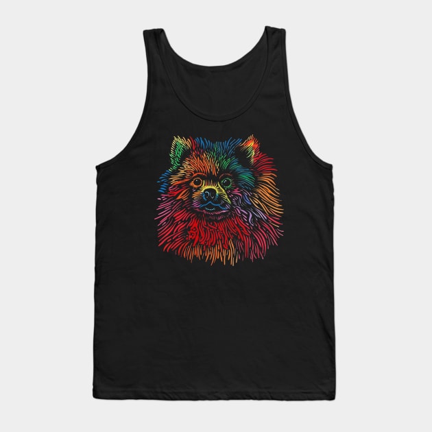 Colorful and Vibrant Pomeranian Drawing - Cute and Playful Dog Art for Animal Lovers Tank Top by TeeTrendz